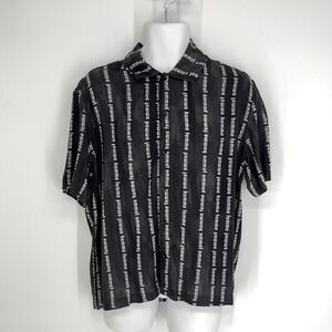 Homme + Femme NEW Striped Logo Camp Shirt Mens Sz S Black White Short Sleeve